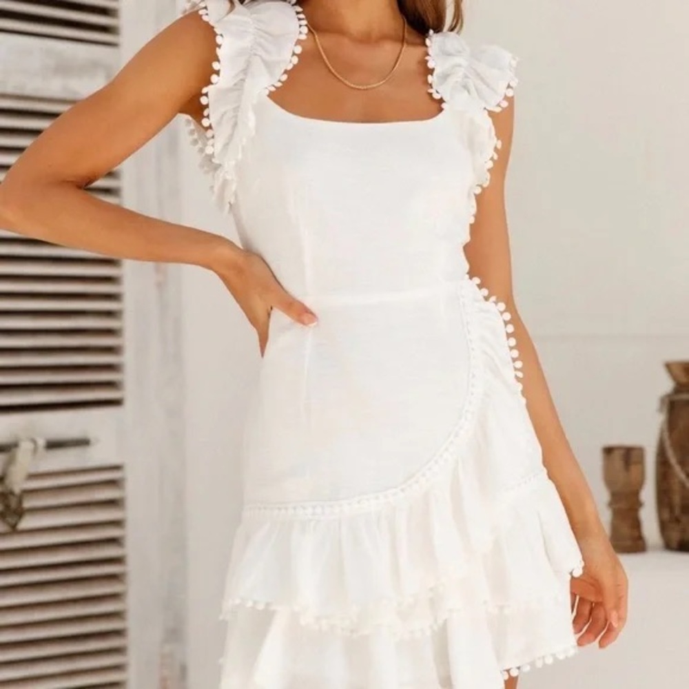 Hello Molly Elegant White Ruffle Mini Dress
